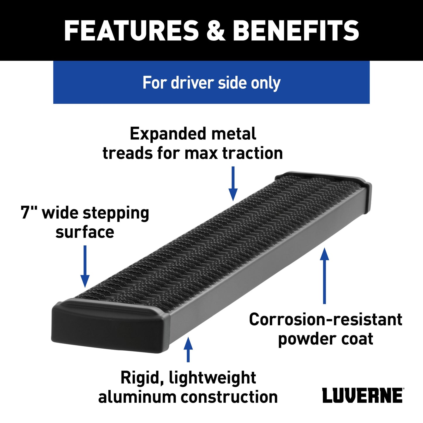 Luverne Grip Step 7" x 36" Black Aluminum Driver-Side Running Board Select ProMaster Model 415236-401470