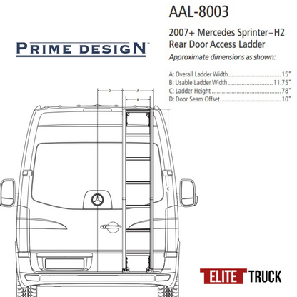 Prime Design Aluminum Rear Access Ladder for Mercedes Sprinter High Roof AAL-8003