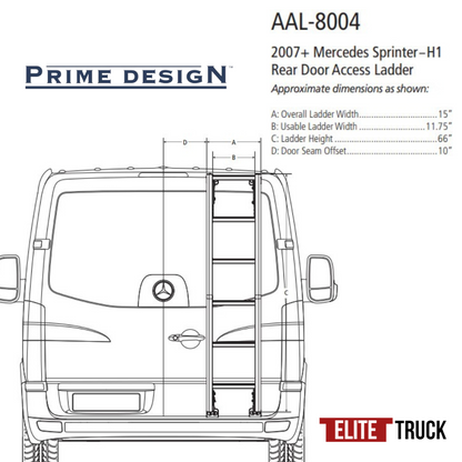 Prime Design Aluminum Rear Access Ladder for Mercedes Sprinter Standard Roof AAL-8004