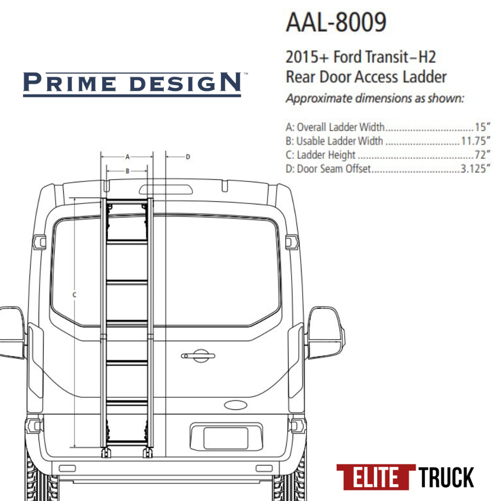 Prime Design Aluminum Rear Access Ladder for Ford Transit Mid Roof AAL-8009