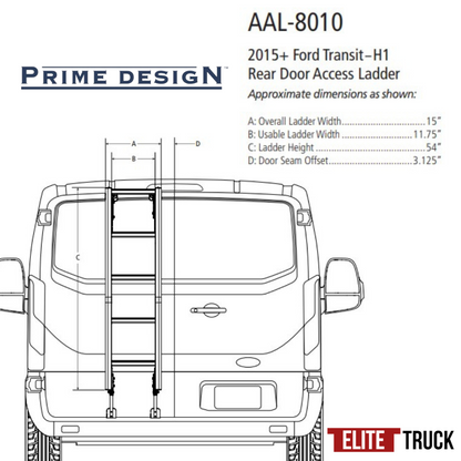 Prime Design Aluminum Rear Access Ladder for Ford Transit Low Roof AAL-8010