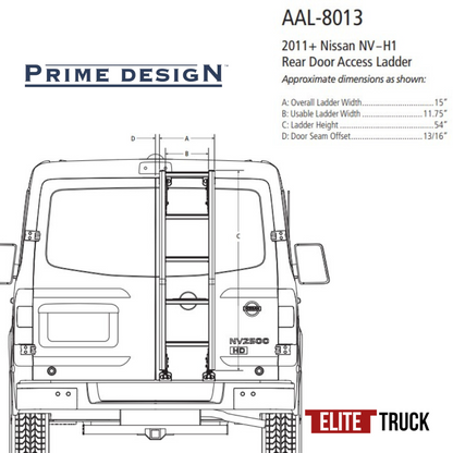 Prime Design Aluminum Rear Access Ladder for Nissan NV Cargo Low Roof AAL-8013