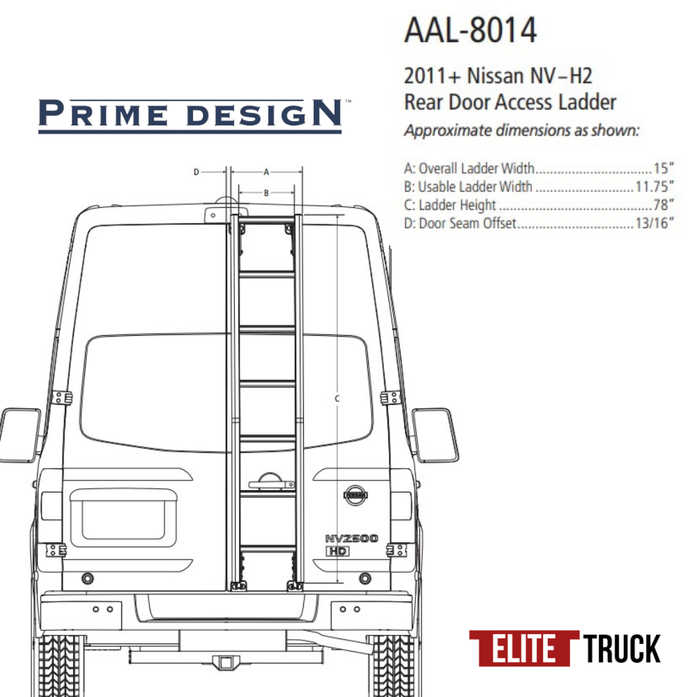 Prime Design Aluminum Rear Access Ladder for Nissan NV Cargo High Roof AAL-8014