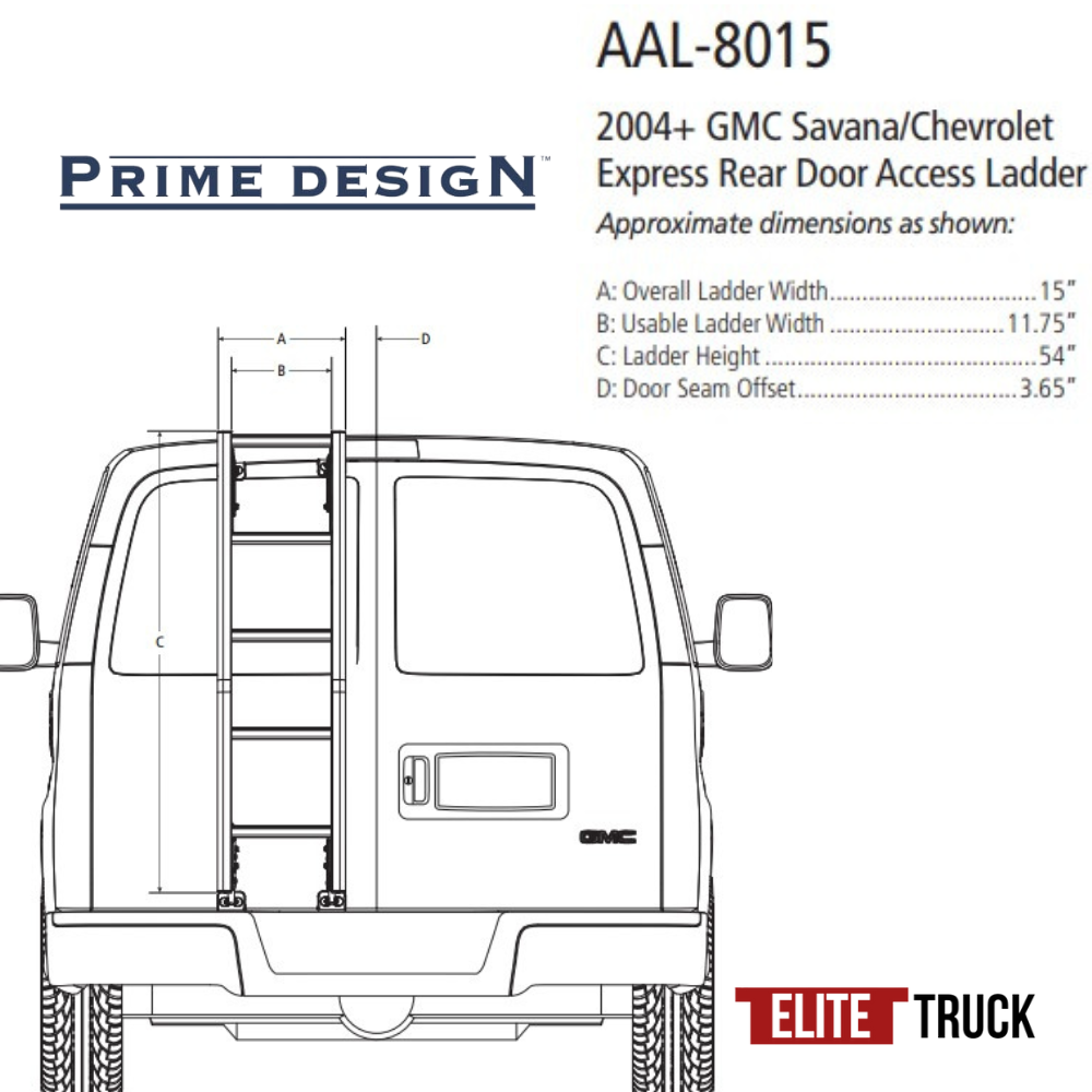 Prime Design Aluminum Rear Access Ladder for Chevrolet Express & GMC Savana Low Roof AAL-8015